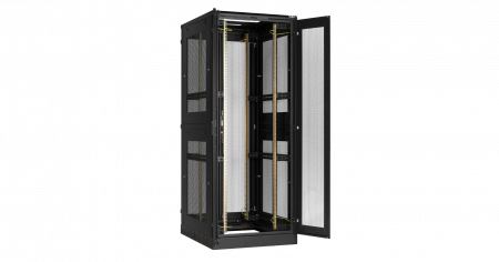 19" Напольный шкаф 42U                    Ш800хГ1200мм, двухстворчатые перфорированные двери, двухуровневые перфорированные металлические стенки,  черный