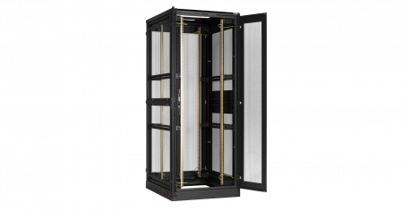 19" Напольный шкаф 42U                    Ш800хГ1200мм, двухстворчатые перфорированные двери, двухуровневые перфорированные металлические стенки,  черный